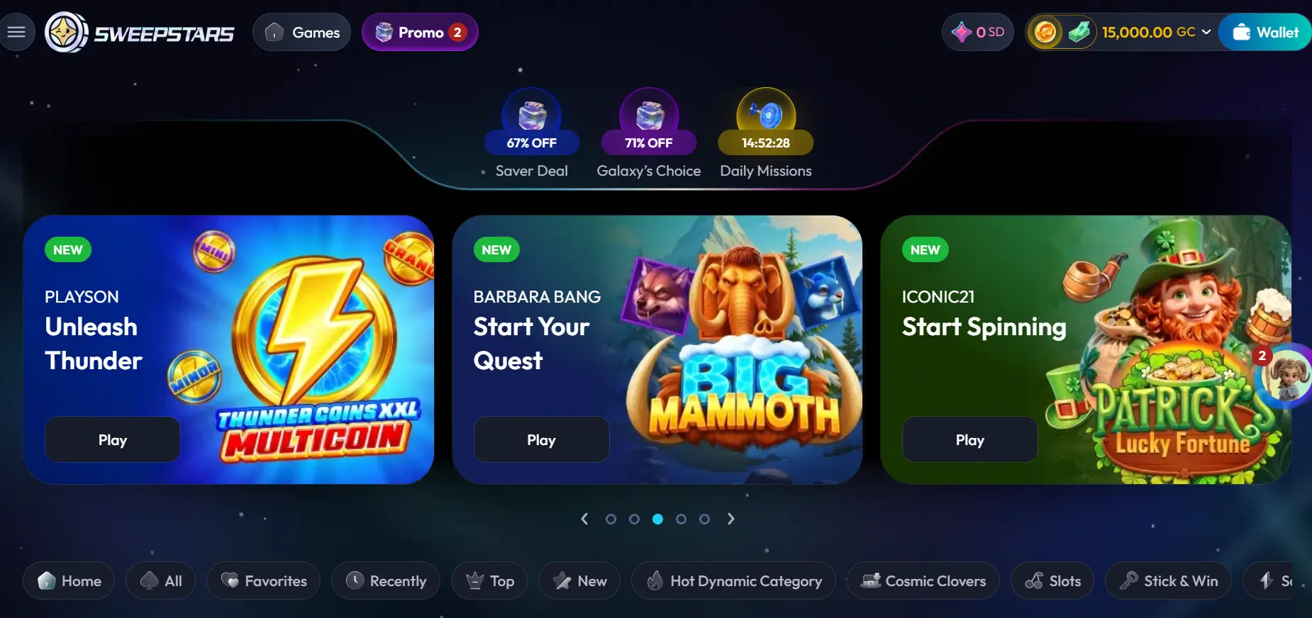 Sweepstars Bonuses and Welcome Package